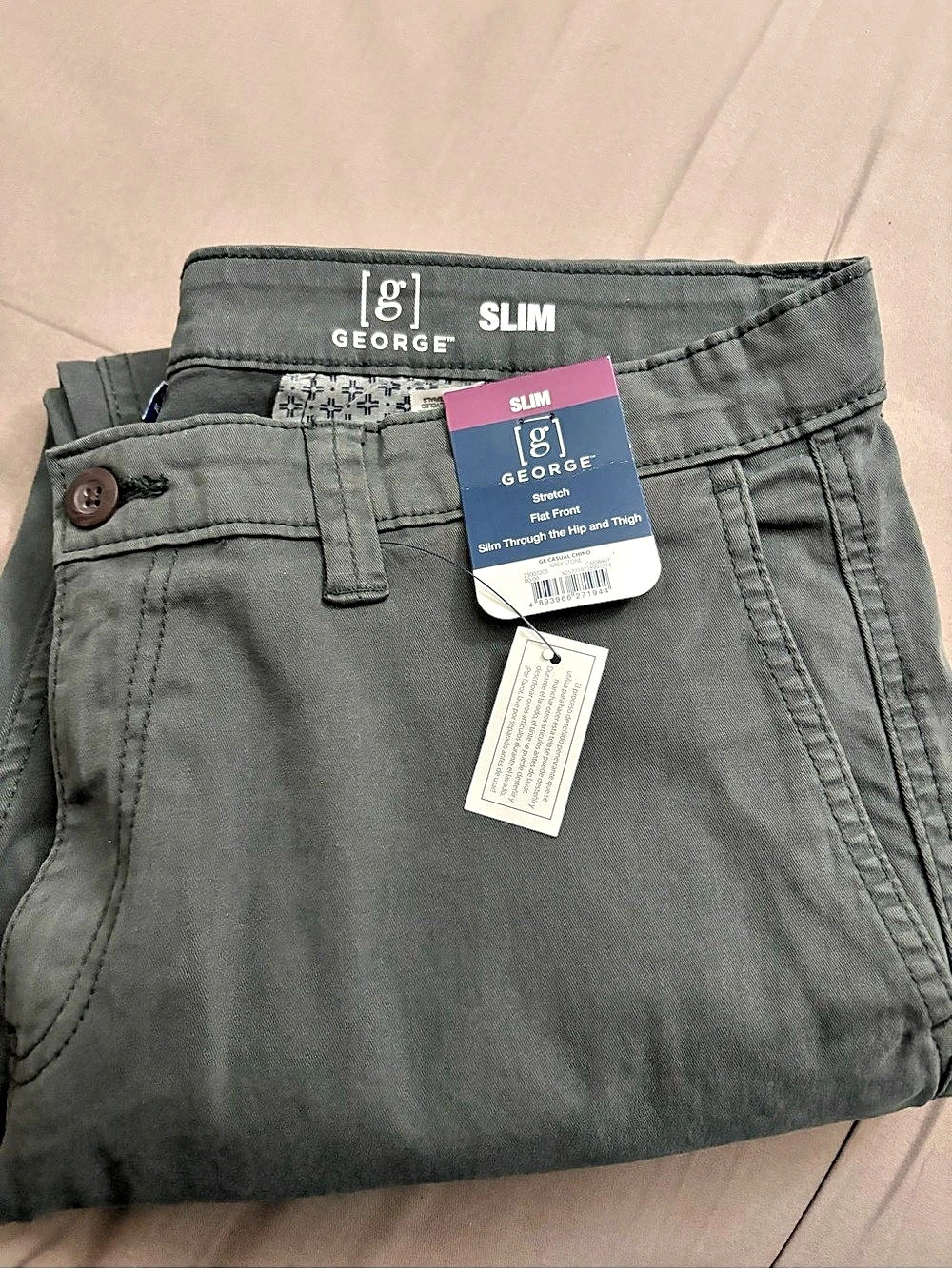 George Men's Slim Fit Chino Pants Green Waist 36X30 NWT